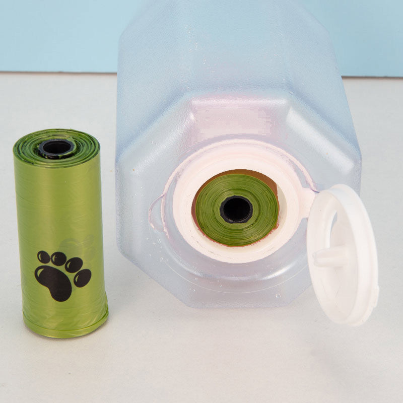 Bouteille d'eau portable 3 en 1 pour chien et chat, distributeur de nourriture, abreuvoir, distributeur de crottes, antifuite