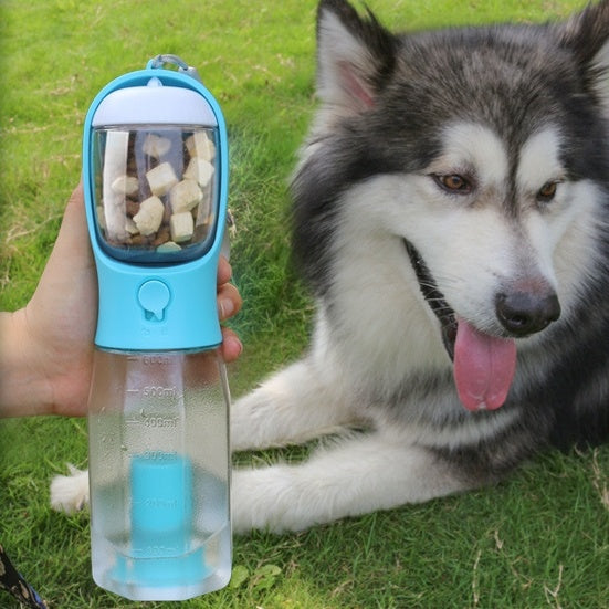 Bouteille d'eau portable 3 en 1 pour chien et chat, distributeur de nourriture, abreuvoir, distributeur de crottes, antifuite